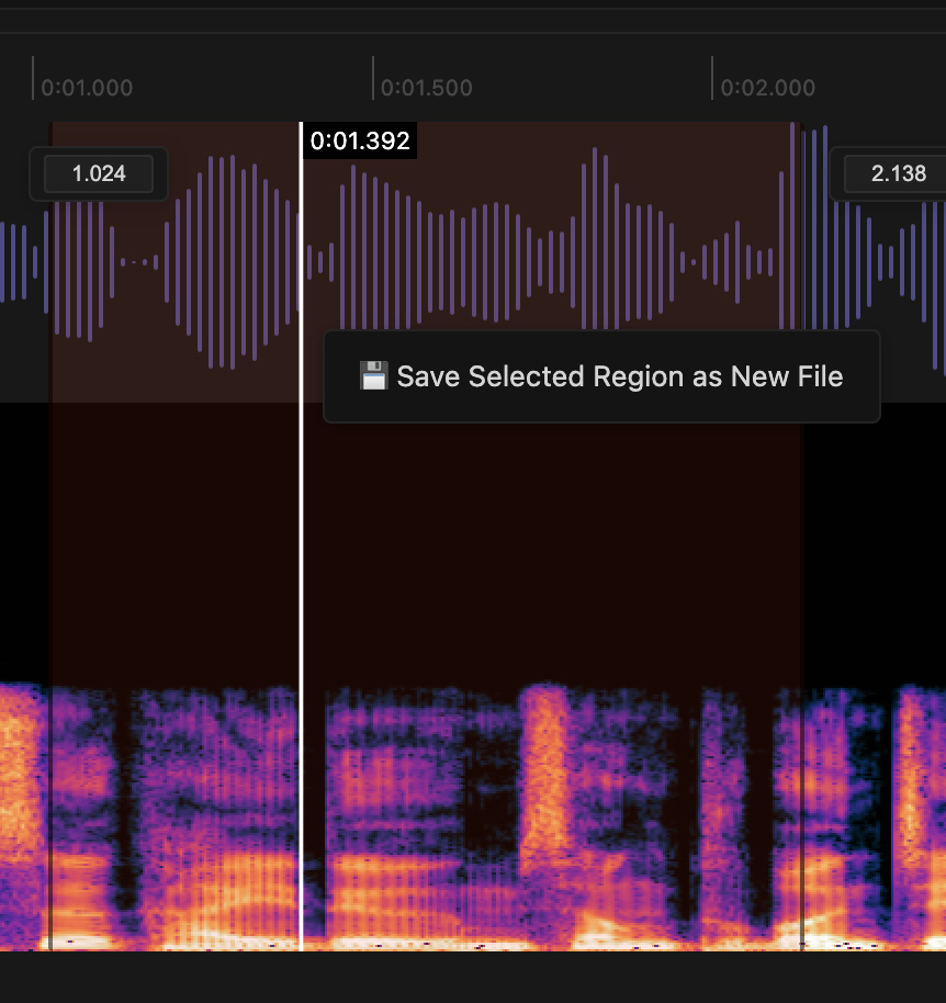 Export selected audio region in VS Code / Cursor