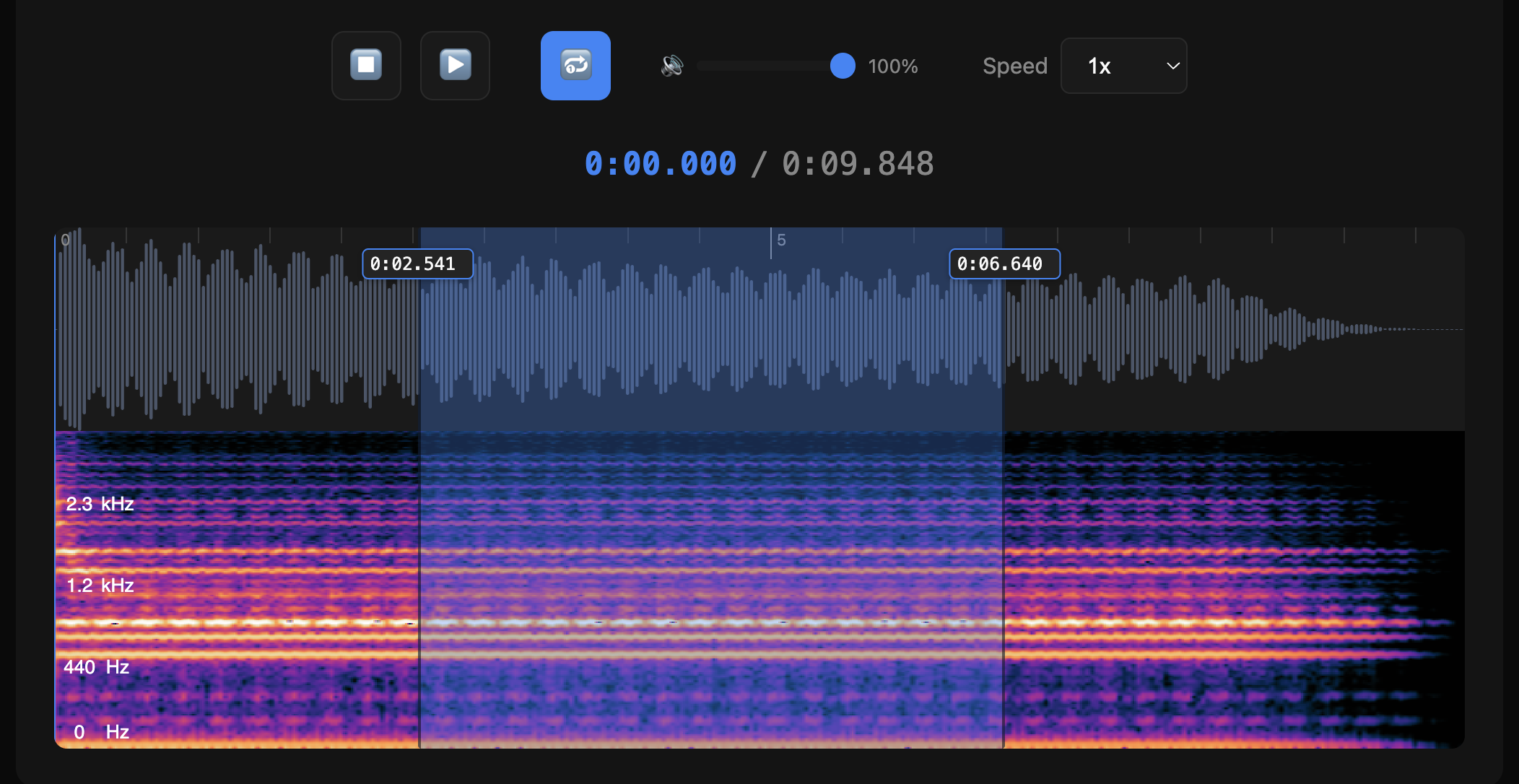 Partial region selection and repeat playback on the web